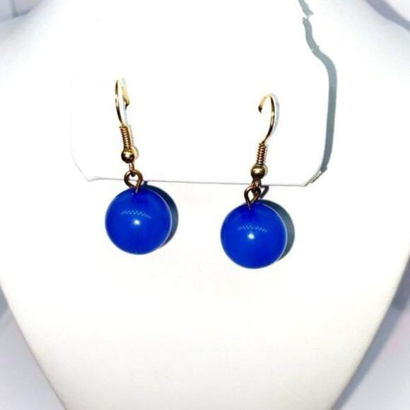 Blue Sphere Bead Dangle Earrings - Picture 1 of 3